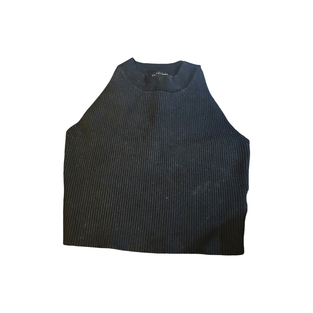 House of Harlow 1960 Womens Black Ribbed‎ Knit Mock Neck Tank Top Large